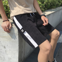 夏款灯芯绒短裤中袖裤男士裤子潮港风休闲裤夏天沙滩裤七分大裤衩