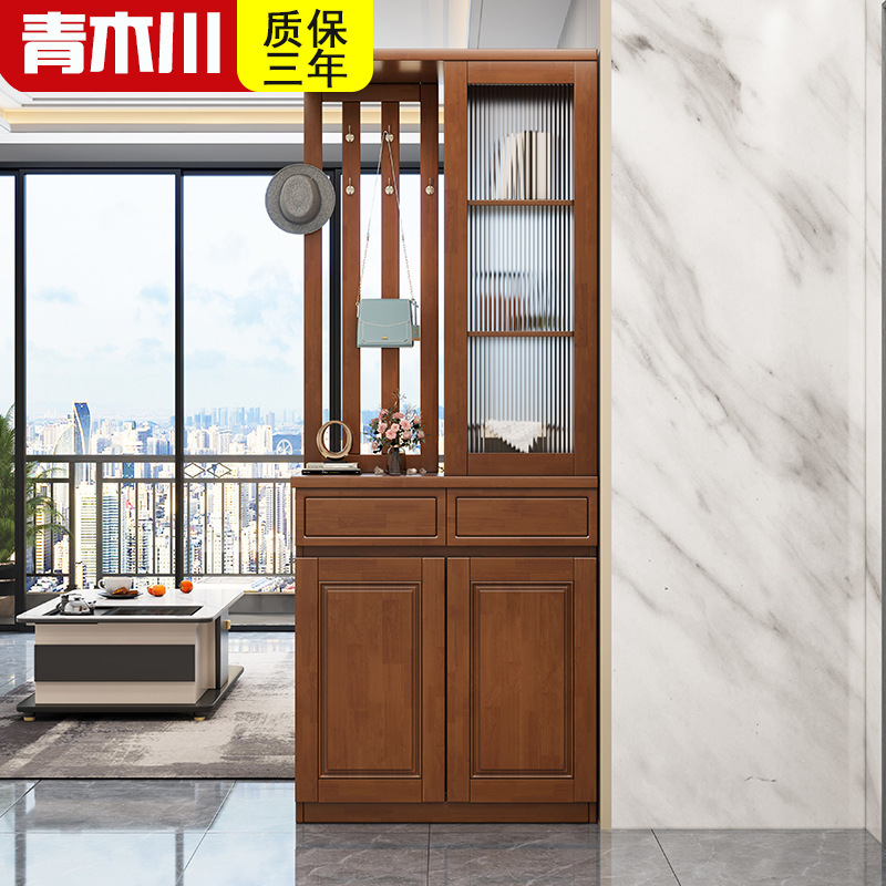 青木川 实木酒柜鞋柜一体靠墙客厅餐厅小户型家用进门口入户玄关隔断屏风柜收纳储物柜立柜高柜置物架展示柜0.8米