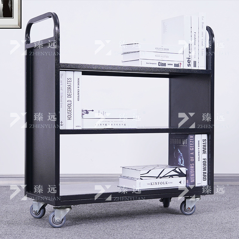 臻远 ZY4092904 档案室推车图书馆小推车手推车 3层平板推车黑色高清大图