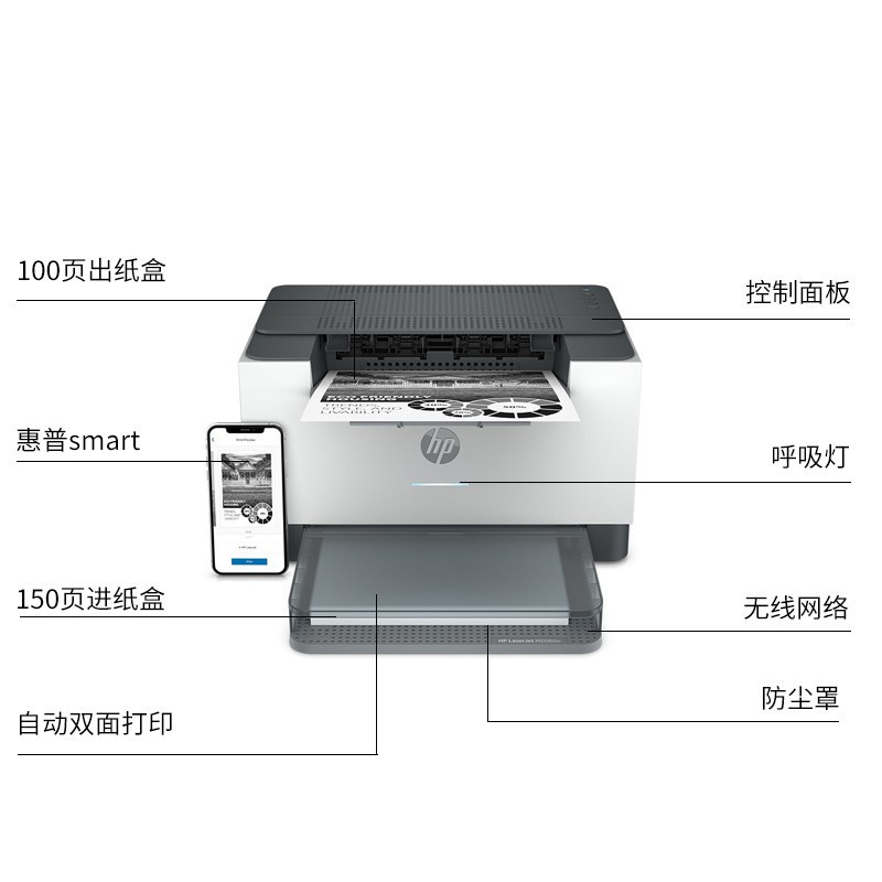 惠普hp 打印机 M208dw 有线+无线 A4办公黑白激光 自动双面 208d 套餐三