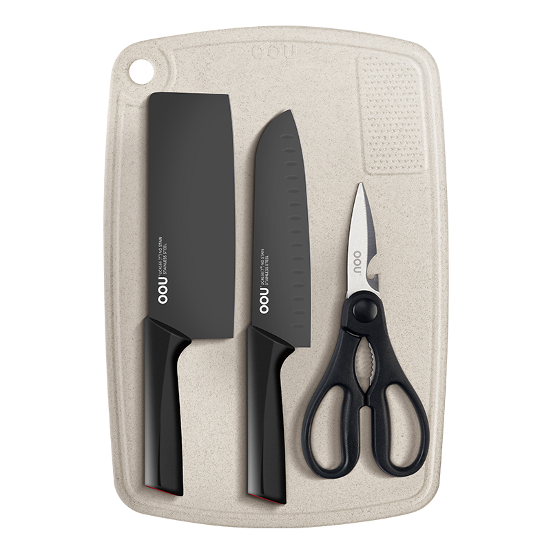 OOU! UC4178 鹤系列 四件套 高颜轻盈刀具套装(厨师刀+菜刀+剪刀器+菜板) / 台