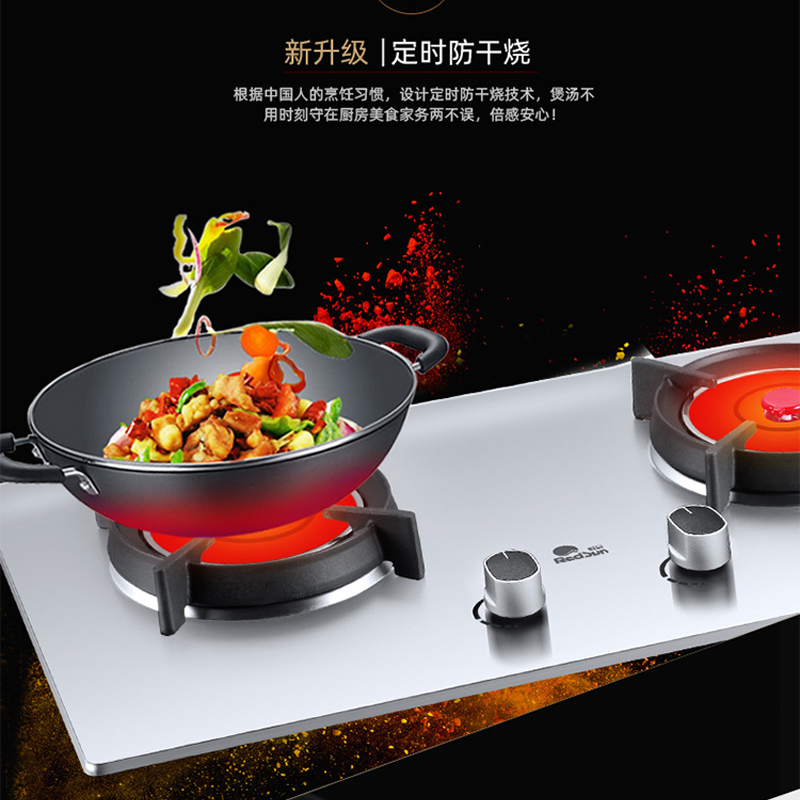 红日(RedSun) 一级能效EH009G不锈钢燃气灶双灶红外线聚能灶家用嵌入式台式天然气灶液化气灶(液化气)