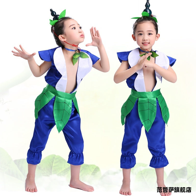 红色大娃90六一儿童葫芦娃演出服七兄弟卡通男童幼儿园环保衣服成人