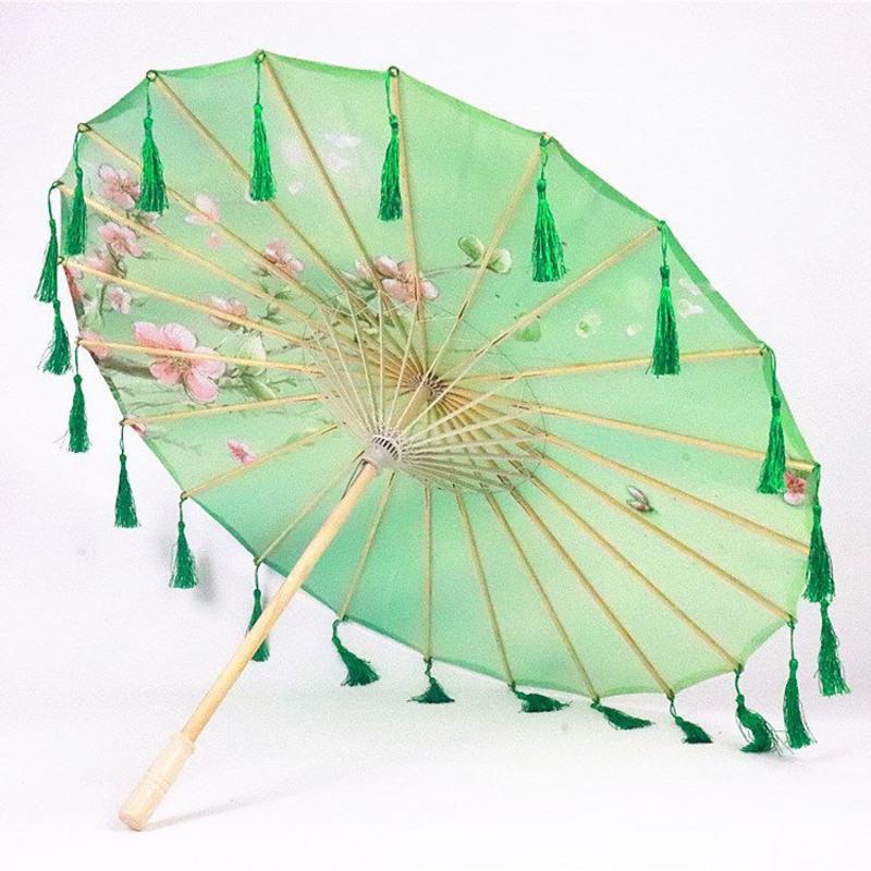 古风女和服伞拍照道具伞跳舞伞舞蹈伞古典汉服伞防雨防晒伞古装伞 白 纯色伞+红流苏 84cm 半穿加纱
