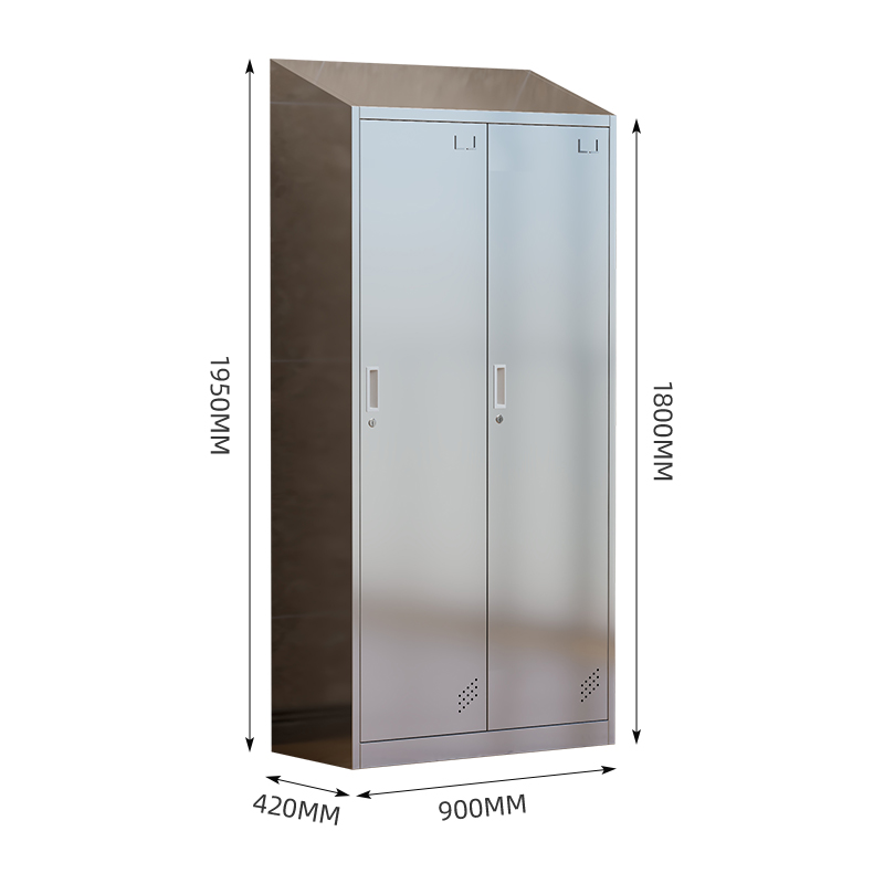 臻远 ZY4111401 201不锈钢斜顶更衣柜二门更衣柜900*420*1800/1950mm高清大图
