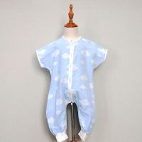 雅赞(YAZAN)春夏季薄款爬服睡袋纯棉纱布宝宝婴儿长袖短袖两层分腿空调房