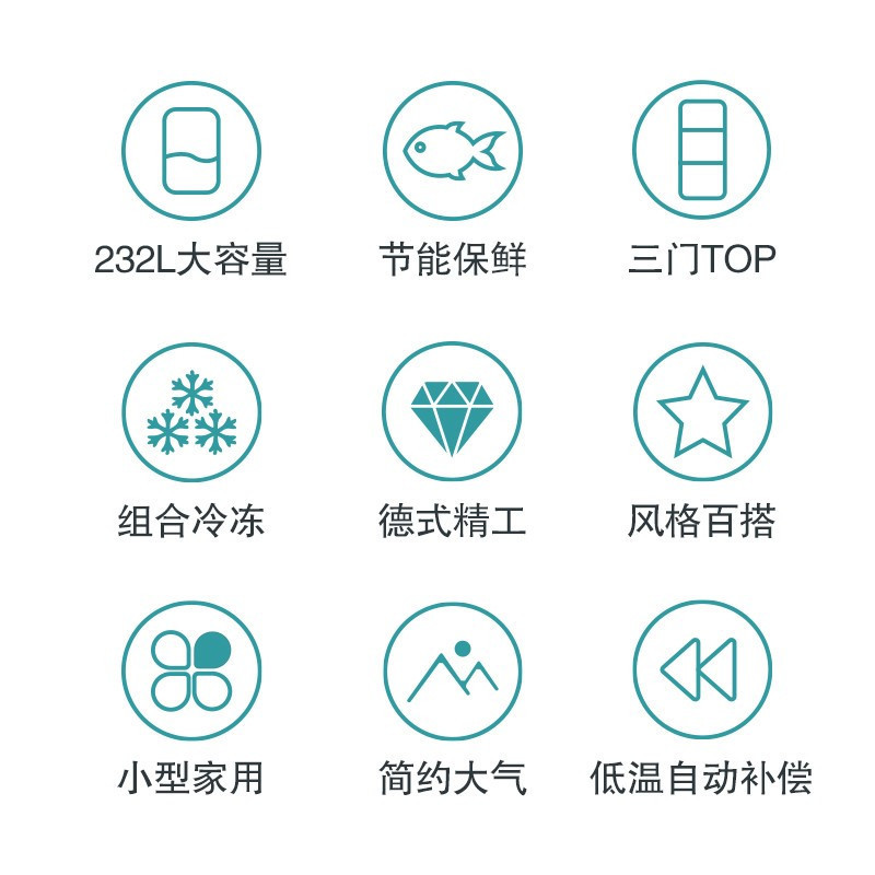 SIEMENS/西门子 232升 三门冰箱 小型电冰箱 组合冷冻 简约外观BCD-232(KG23N111EW)