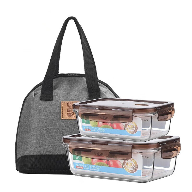 斯阁睿 SGR-125A 硼硅酸盐耐热玻璃餐盒方形两件套1040+640ml 微波炉适用 (单位:个)