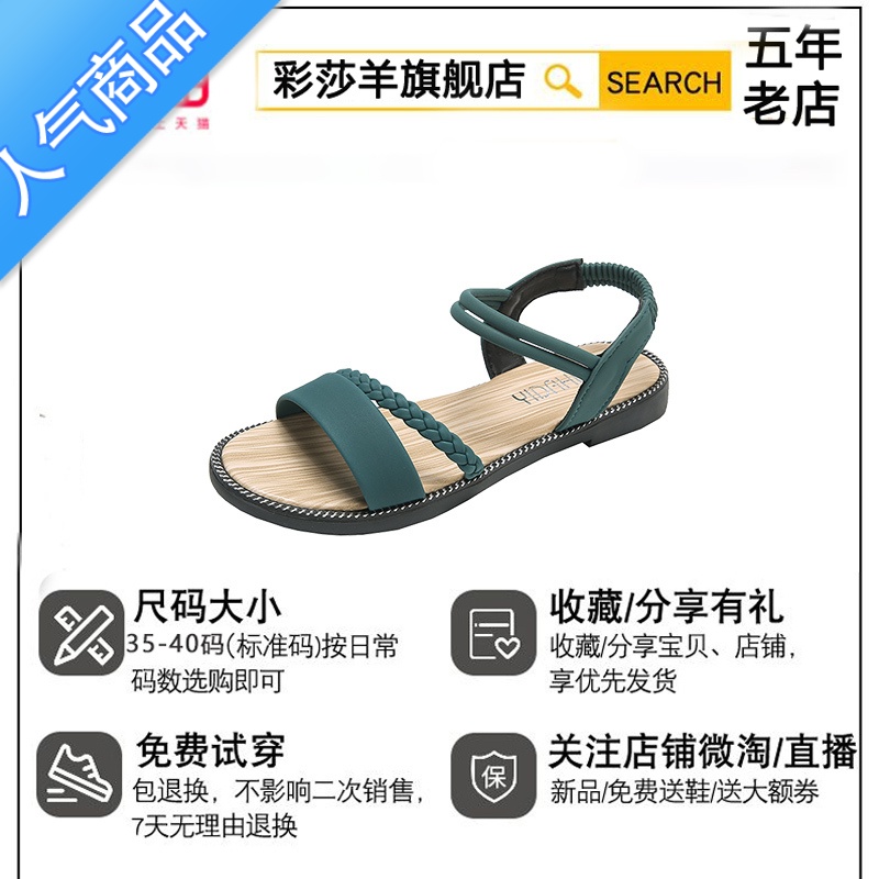 SUNTEK平底凉鞋女夏季2023年新款韩版百搭学生简约法式时装配裙子罗马鞋高清大图