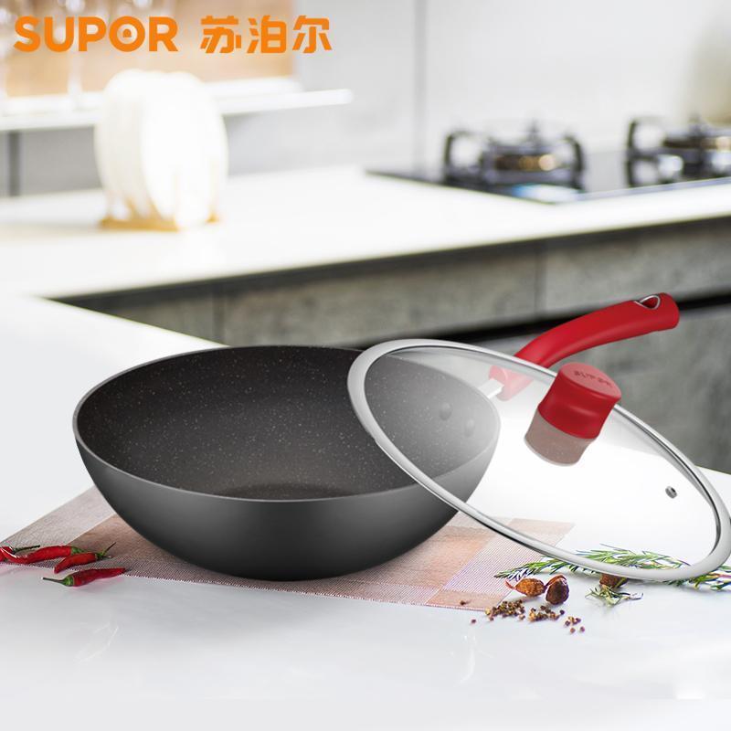 苏泊尔(SUPOR)星星石健康不粘锅炒锅平底锅麦饭石色炒锅30cm不粘无油烟电磁炉燃气通用PC30W3