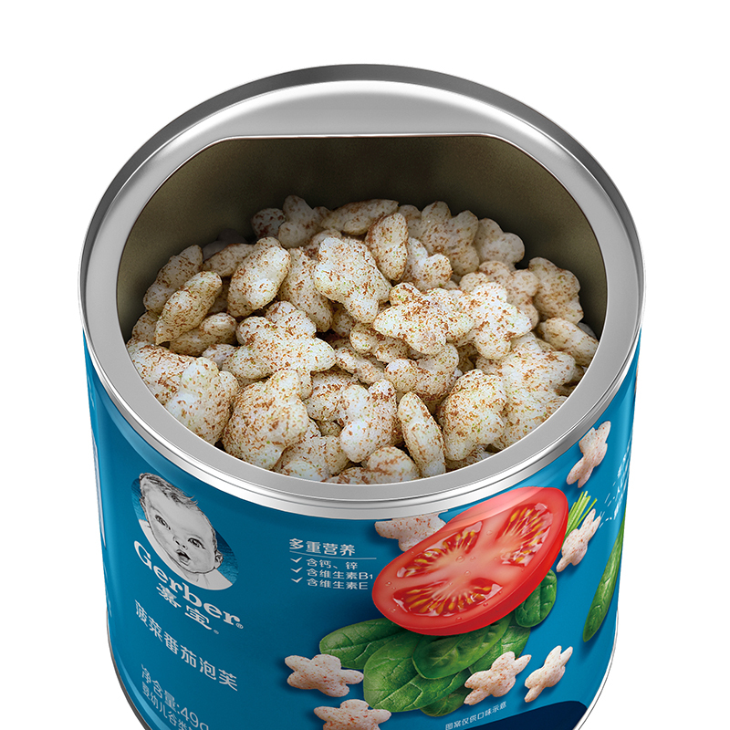 嘉宝(Gerber) 宝宝零食 婴儿辅食 婴幼儿磨牙饼干 菠菜番茄泡芙 星星米饼49g(8月龄以上)