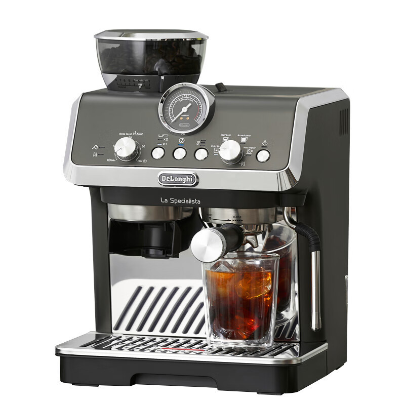 德龙(Delonghi)咖啡机 骑士系列半自动咖啡机 冷萃技术 意式家用 一体式研磨器 EC9255.BK 黑色