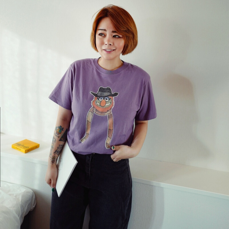 2018夏季新款韩版简约卡通围巾印花宽松圆领短袖T恤女潮白色均码
