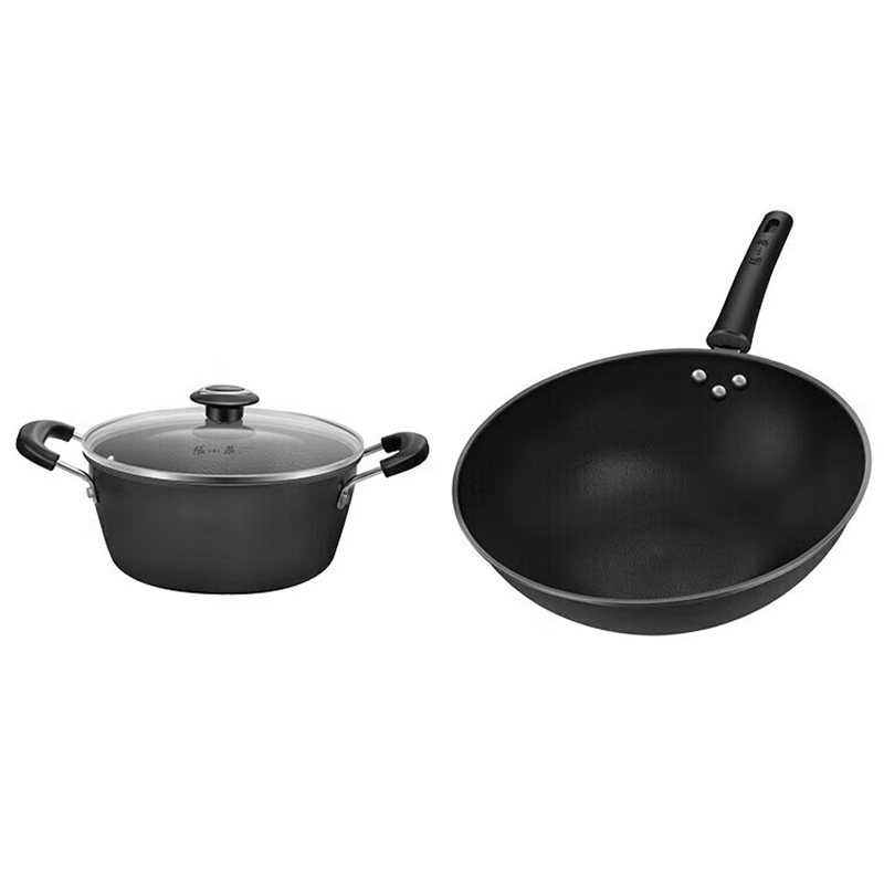 张小泉锅具套装二件套不易生锈精铁雪波纹锅具C35422000