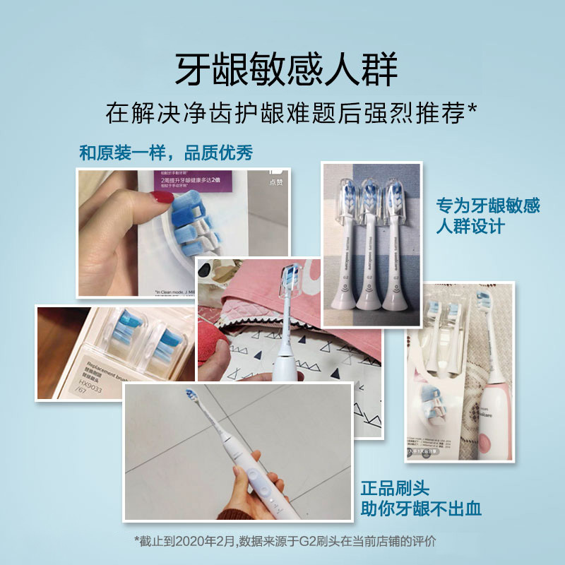 飞利浦(Philips)电动牙刷头 牙龈护理型清洁刷头3支装 适配HX6616/HX3226等型号 HX9033/67