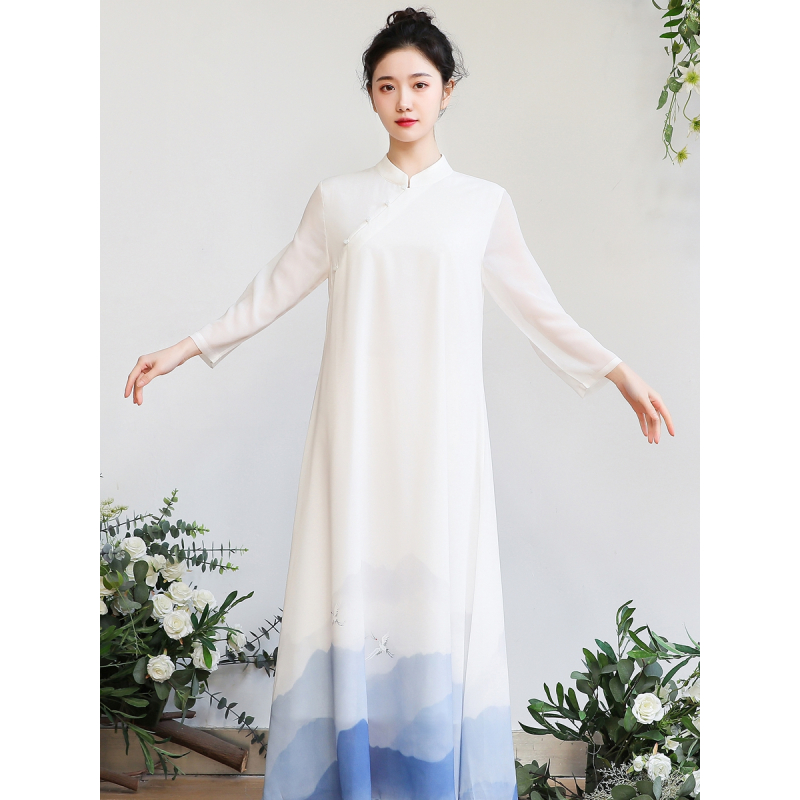 艳如飞古风女装春禅意茶艺服装改良唐装汉服旗袍中国风连衣裙女超仙气