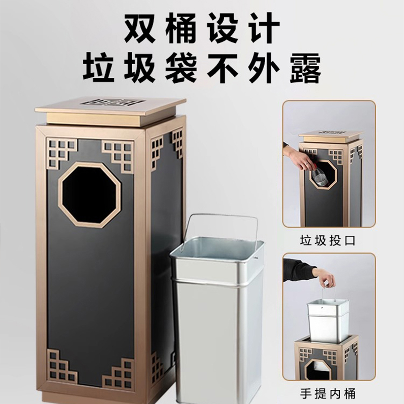 高翊柏 32030450 不锈钢烟灰垃圾桶 306玫瑰金 30*30*75cm 酒店大堂电梯口烟灰桶吸烟室商场灭烟筒高清大图
