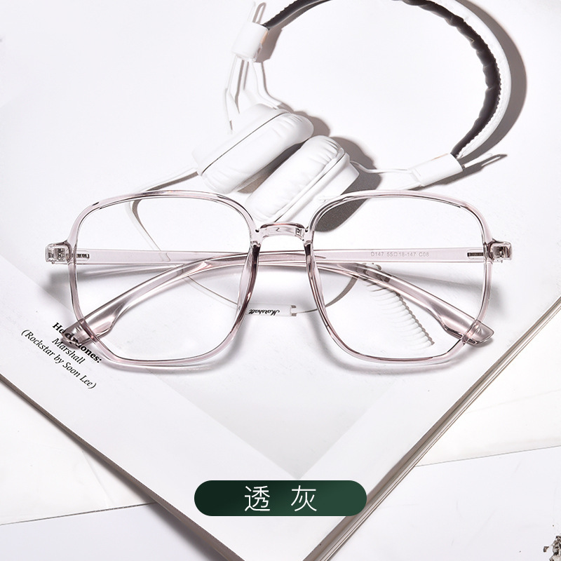 尚境新款学生时尚方框TR90眼镜架超轻复古多边形框可配高度近视镜 透灰色防蓝光1.74