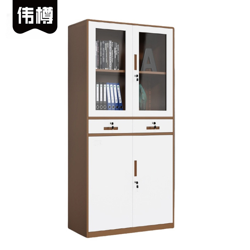 伟樽办公文件柜咖套白中二斗900*400*1850mm台高清大图