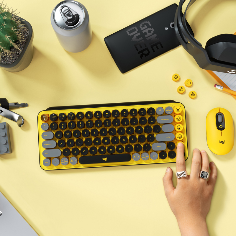 罗技(Logitech)pop keys搭载可自定义表情按键罗技键盘 无线蓝牙 机械键盘 永劫无间键盘 电脑键盘-黄色