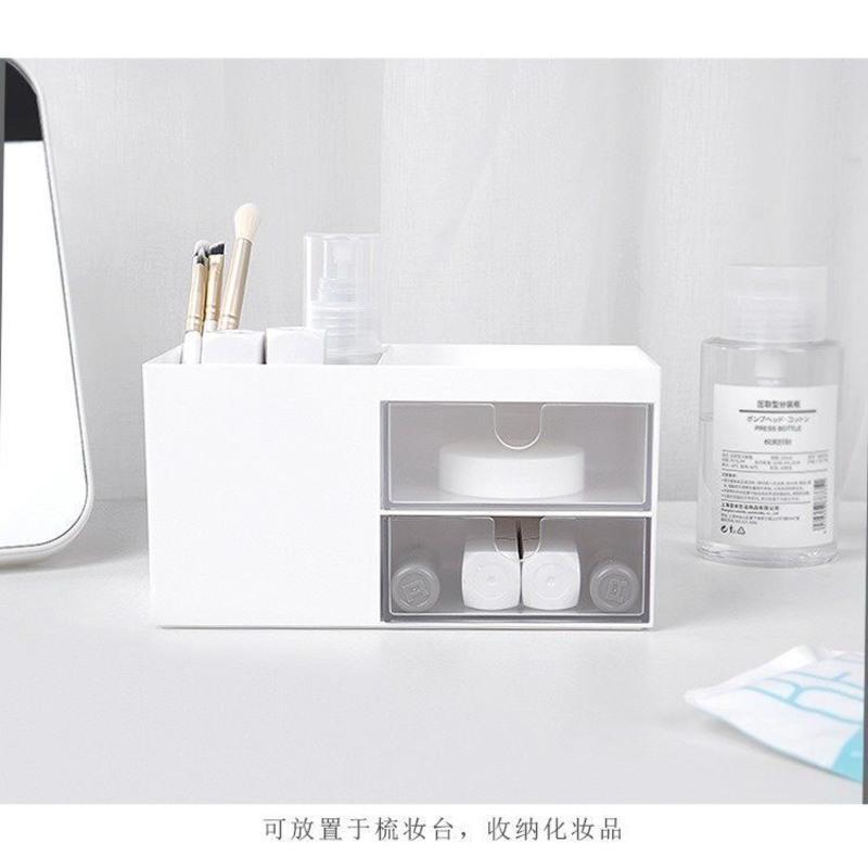 ins简约风寝室桌面收纳盒简约抽屉式宿舍学生文具笔筒化妆品杂物 简约风白色收纳盒