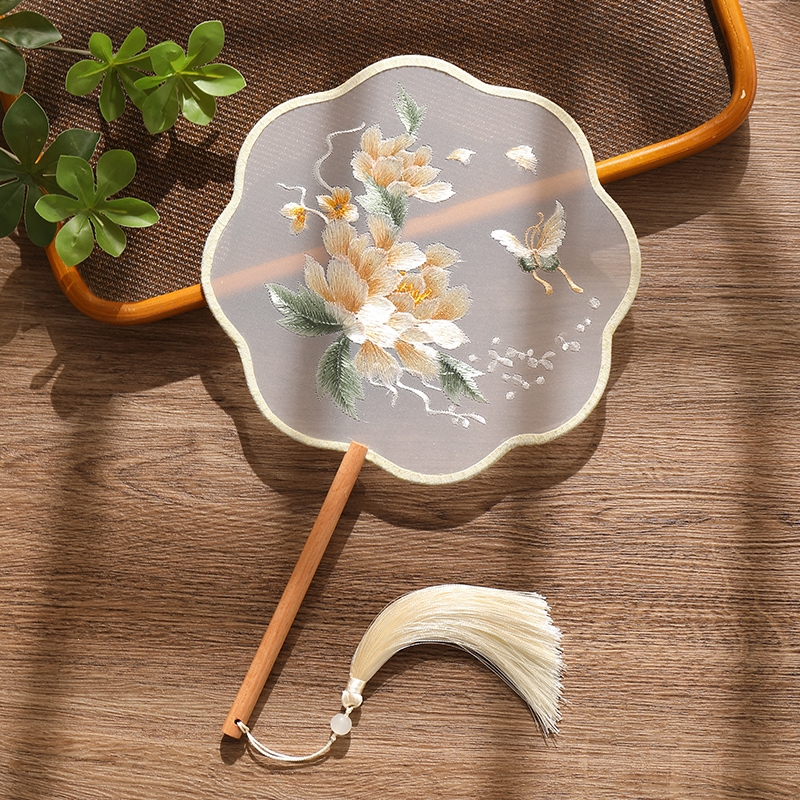 团扇夏天双面刺绣古风米魁苏绣汉服旗袍古装儿童中国风苏州舞蹈圆扇子