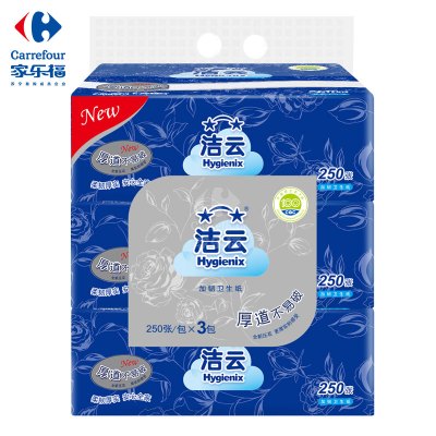洁云加韧卫生纸250张x3