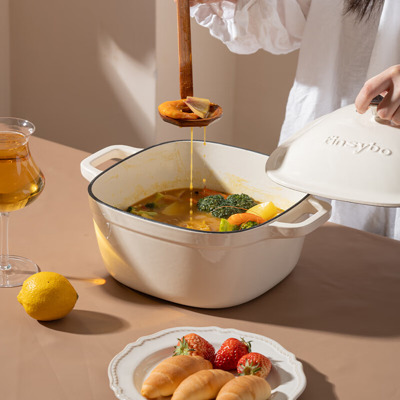 finsybo暮光森林方形珐琅锅 一体成型 铸铁材质锅内陶瓷珐琅不粘内里4.5L F-FL24A高清大图