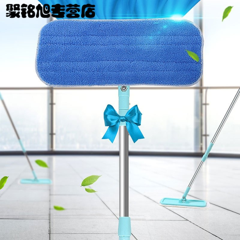 平板拖把家用旋转拖布拖把头吸水不毛木地板拖把瓷砖墩布蓝色布湿拖灰尘白色布干擦拖把及拖把时尚创意清洁用品