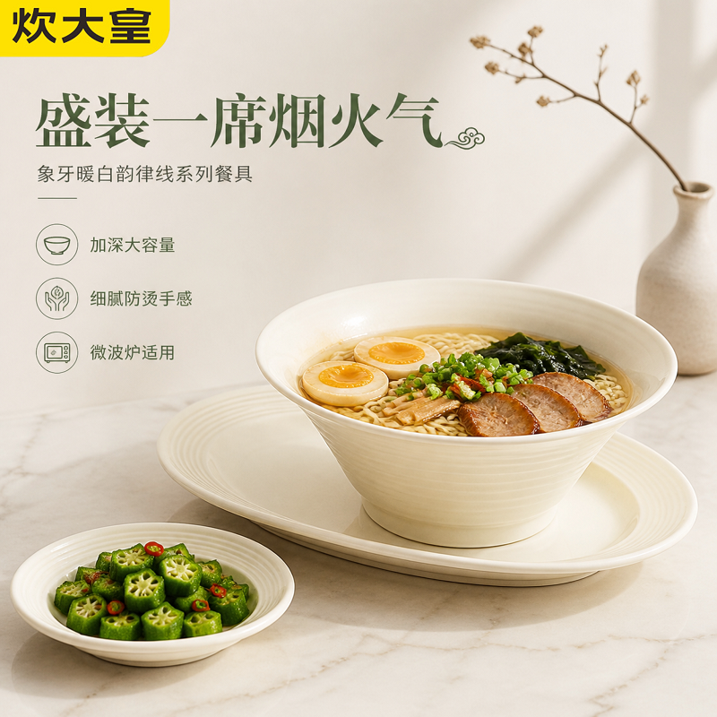 炊大皇碗碟套装中式2026新款轻薄餐具家用现代玻璃白色菜盘子汤勺高清大图