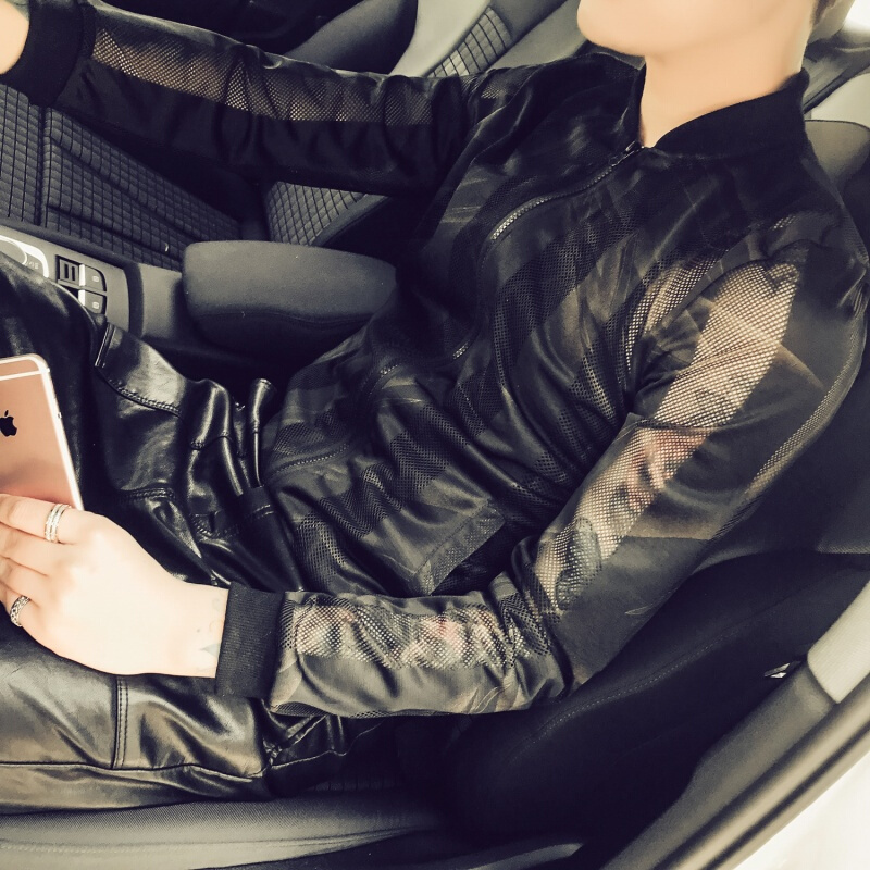 2018夏社会精神小伙防晒衣潮男夜店舞台装男薄款夹克韩版青年外套黑色