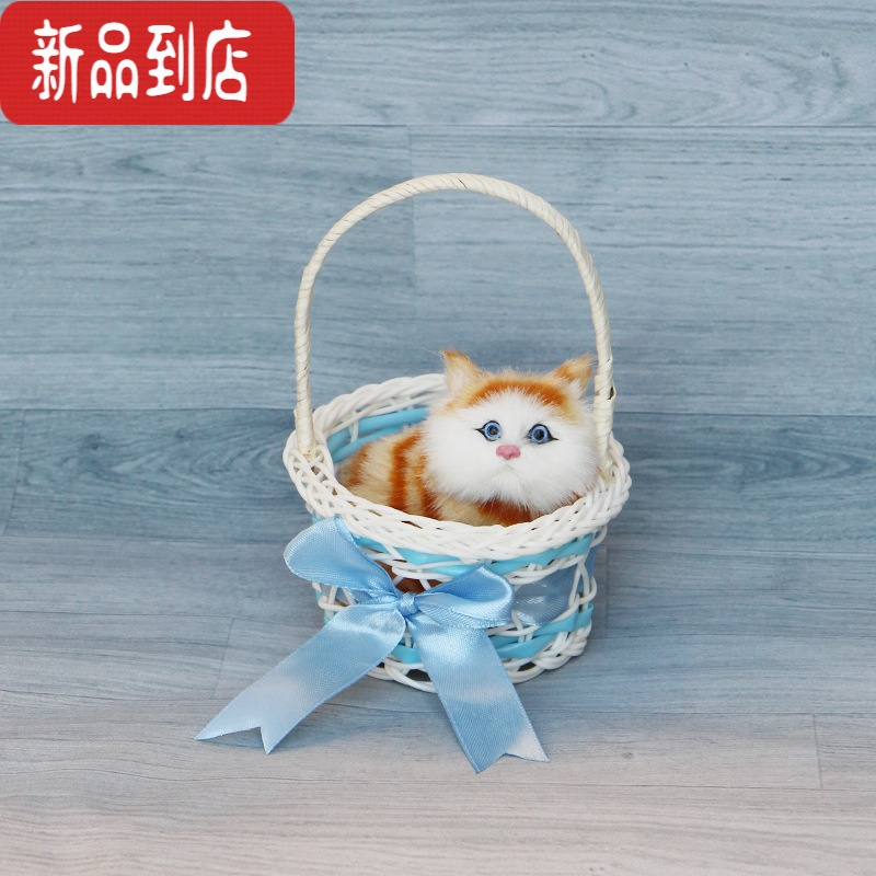 真智力仿真会叫猫咪会叫的猫提篮花篮工艺品景区礼品儿童玩具 会叫蓝色提篮黄花猫 默认仿真食物