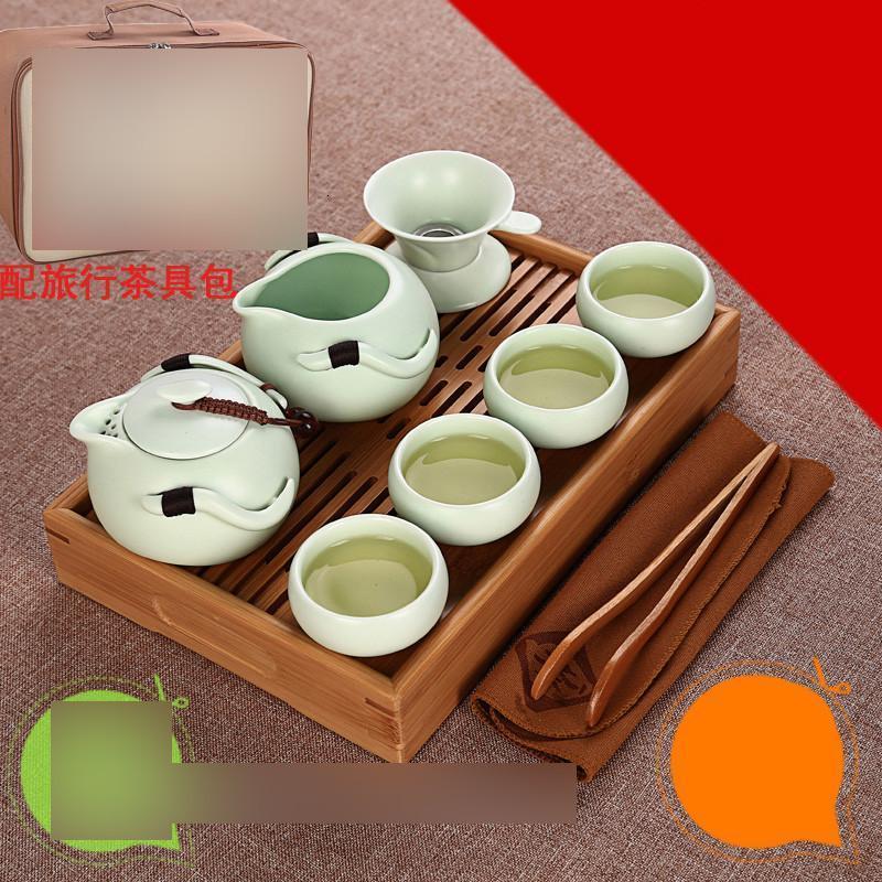 便携式青瓷旅行功夫茶具陶瓷茶壶茶杯小套装户外旅游包车载竹茶盘生活日用家庭清洁生活日用家居器皿水具/水杯茶具水