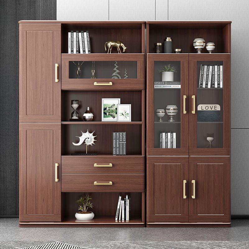 实木两门书柜新中式卧室落地置物架一体靠墙书架办公室储物书橱