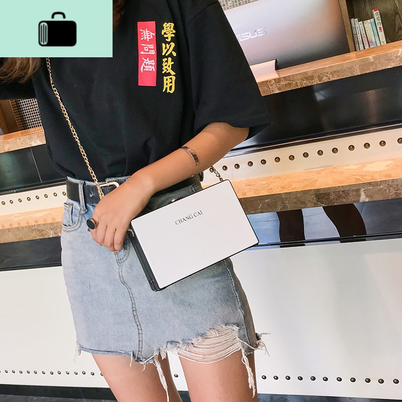ins超火盒子包包女2020新款撞色小方包韩版百搭链条单肩斜挎包女NEW LAKE女斜挎包