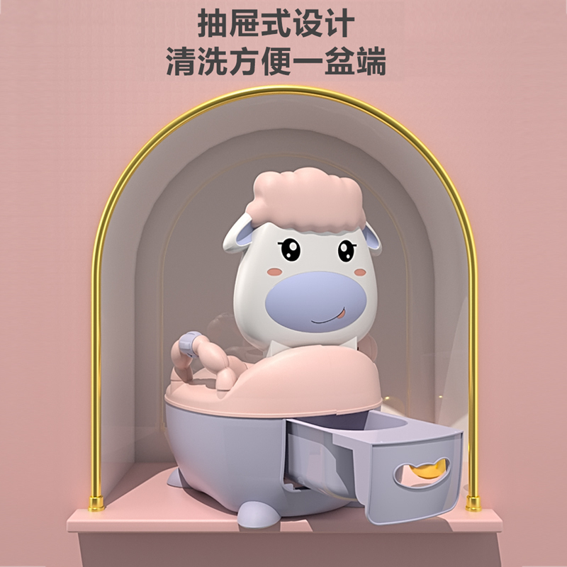 DuDi/青蛙嘟迪 儿童坐便器女宝宝婴儿男便盆尿盆儿童马桶座便器婴儿坐便器马桶宝宝坐便器 卡通萌牛软垫座便器 蓝黄色