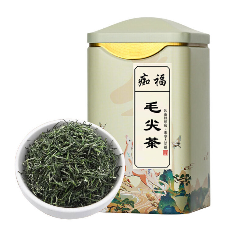 痴福毛尖绿茶新茶叶上等高山云雾明前雨春茶清香毛尖1罐装125克高清大图