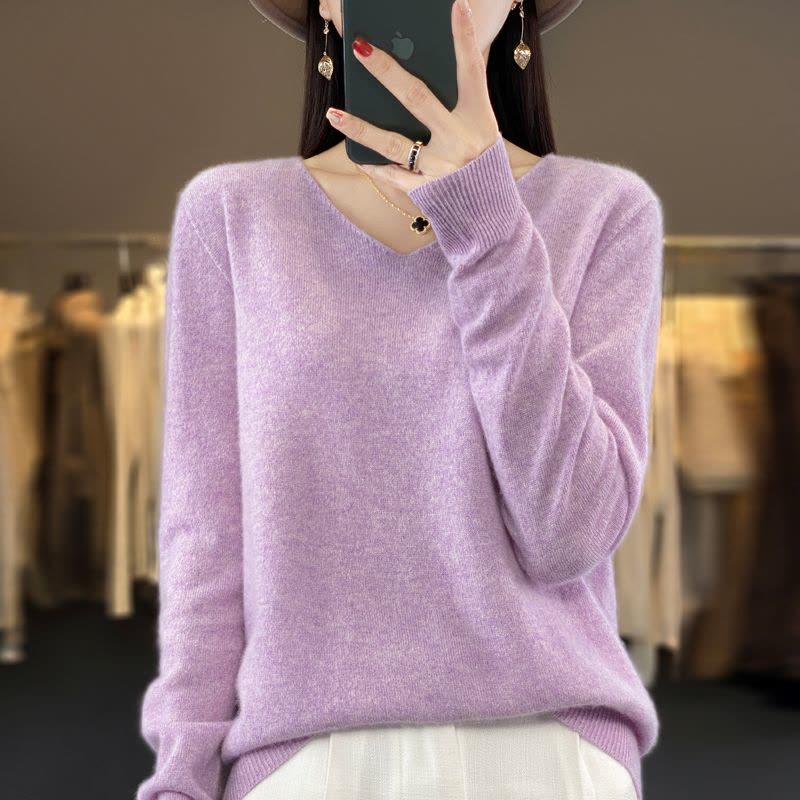 免费试穿 秋冬新款V领羊绒衫春秋新款针织衫瘦身上衣慵懒毛衣女春秋针织上衣服打底衫秋冬内搭大码显瘦洋气打底衫女图片