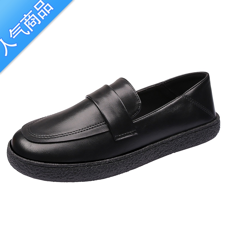 SUNTEK小皮鞋女平底上班鞋工作鞋不累脚2023新款百搭软皮软底乐福鞋黑色高清大图