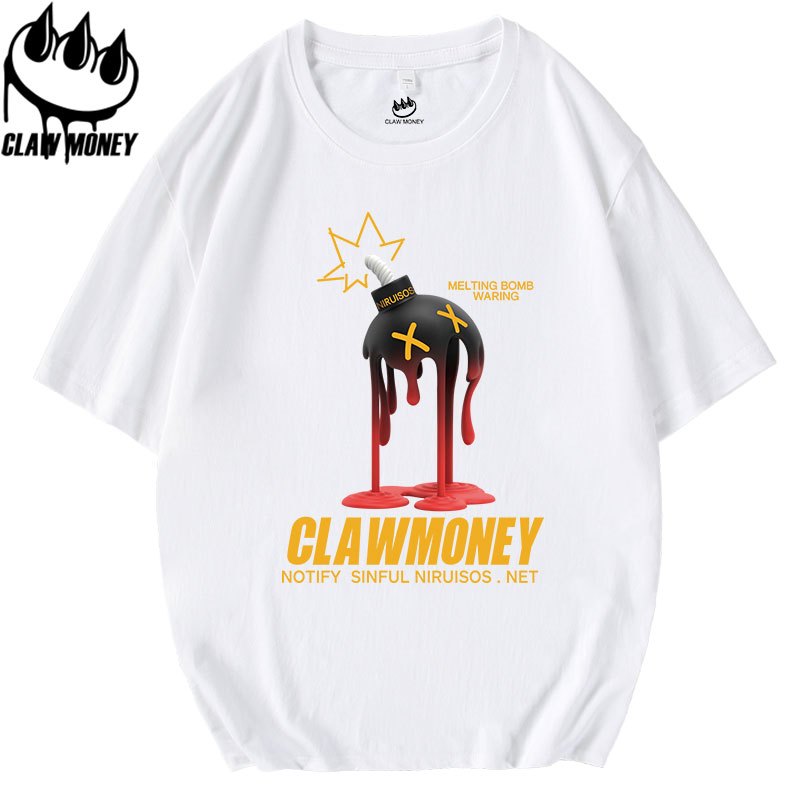 Claw money短袖t恤男纯棉半袖学生宽松大码印花圆领体恤潮流衣服