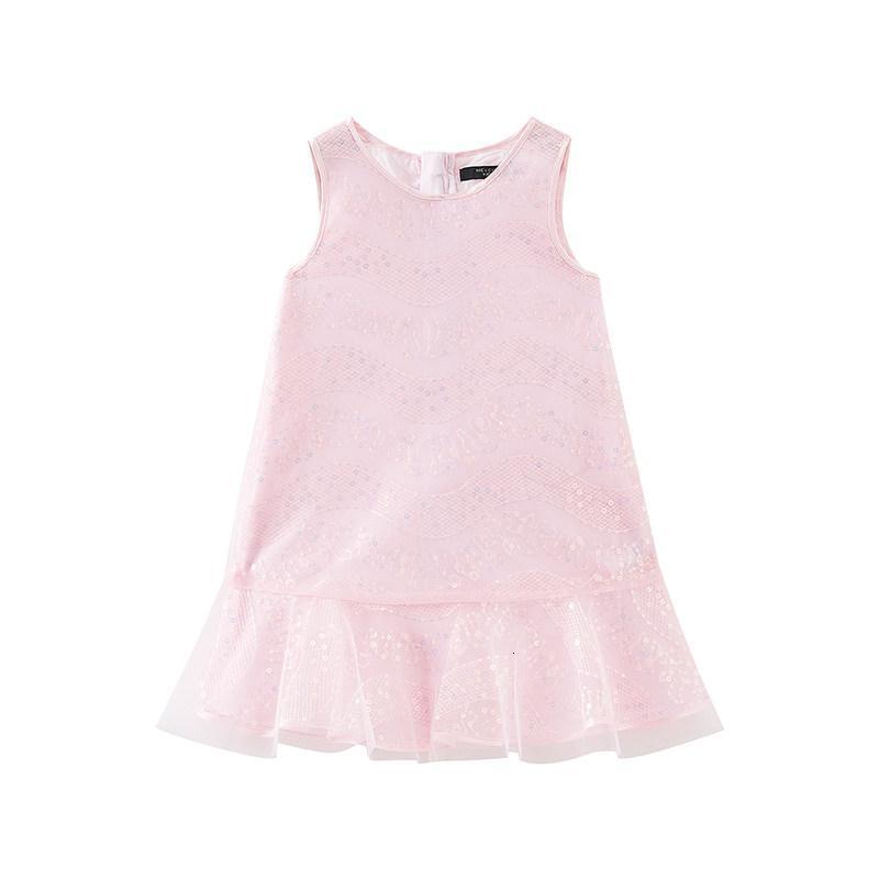 米喜迪mecity童装2020夏女童连衣裙夏亮片蕾丝粉色礼服儿童_455 160cm(160/84A) 石英粉