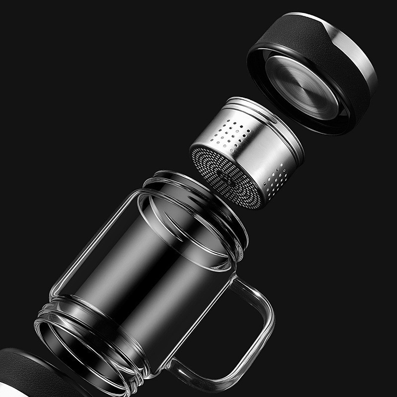 办公玻璃泡茶杯带U型盖带手柄杯子茶水分离泡茶水杯子