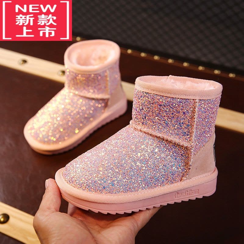 可莉允儿童雪地靴2022新款秋冬季女童防滑保暖加绒加厚棉靴短靴公主鞋子图片