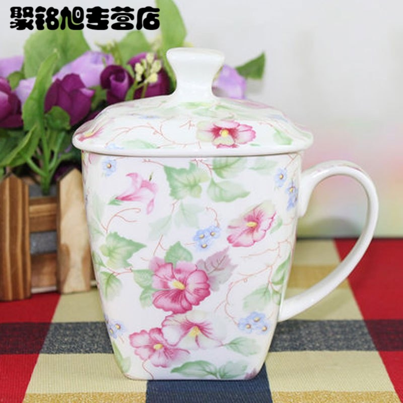 450ML时尚创意生活日用水具水杯男女士杯子学生杯子带盖方杯办公茶杯早餐杯咖啡创意杯骨瓷杯陶瓷杯马克杯
