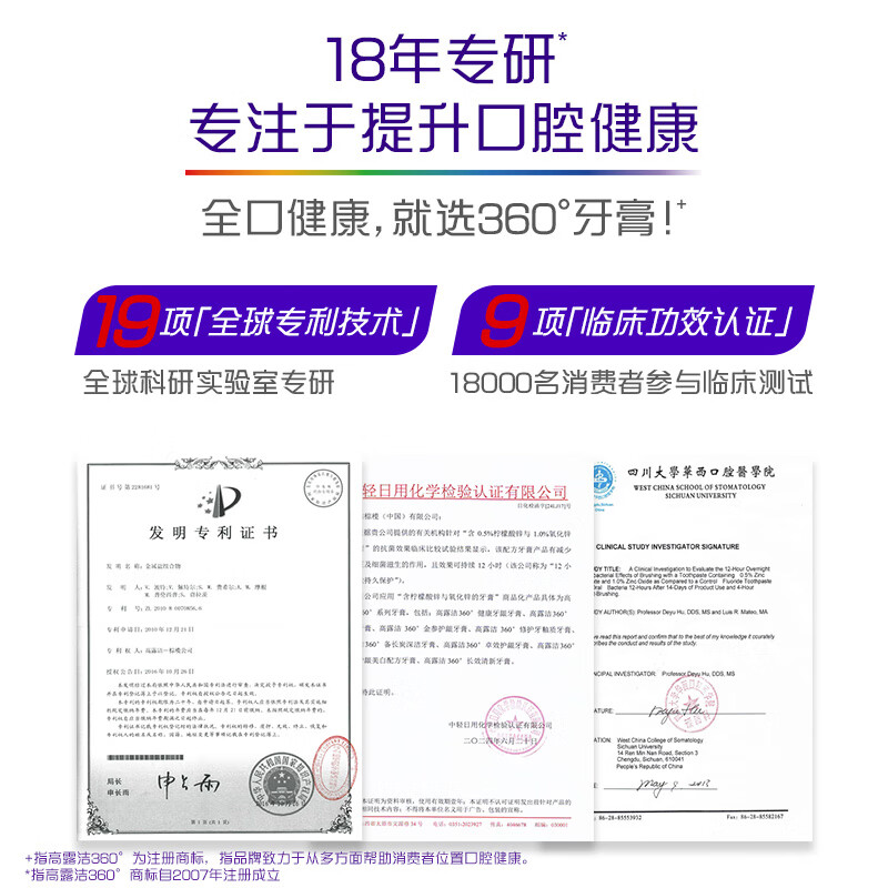 高露洁360玻尿酸牙膏健康养龈180g*2支 护龈防蛀亮白 清洁口腔家庭装高清大图