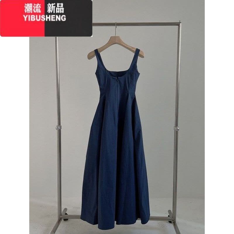 YIBUSHENG2024季新款韩版收腰显瘦气质简约无袖中长裙时尚吊带连衣裙女潮图片