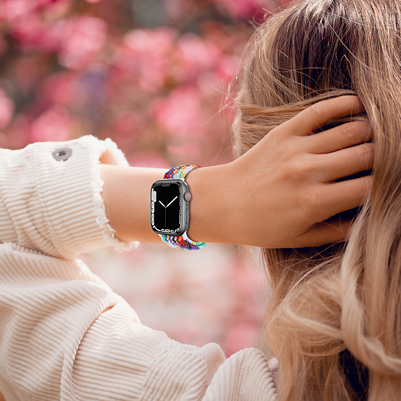 适用苹果s7手表iwatch7编织applewatch8表带watchs高级s6女6创意5运动4尼龙3弹力SE45小众41男s8新款ultra