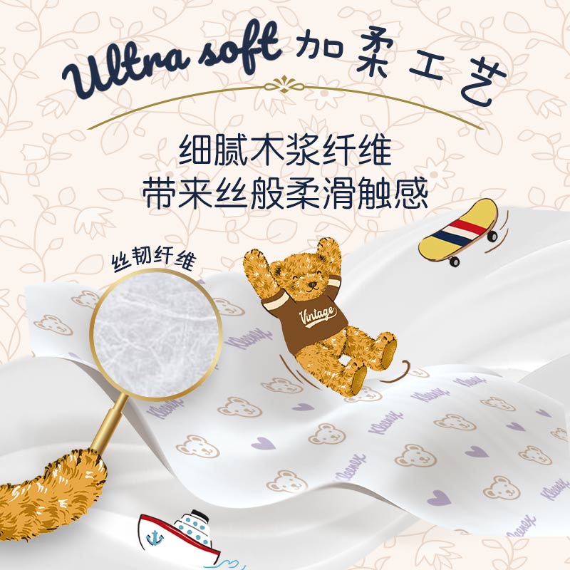 舒洁Kleenex超柔面纸12层加厚180抽无尘纸抽纸家用舒洁(Kleenex)100周年经典小熊印花软抽无香型环保设计高清大图