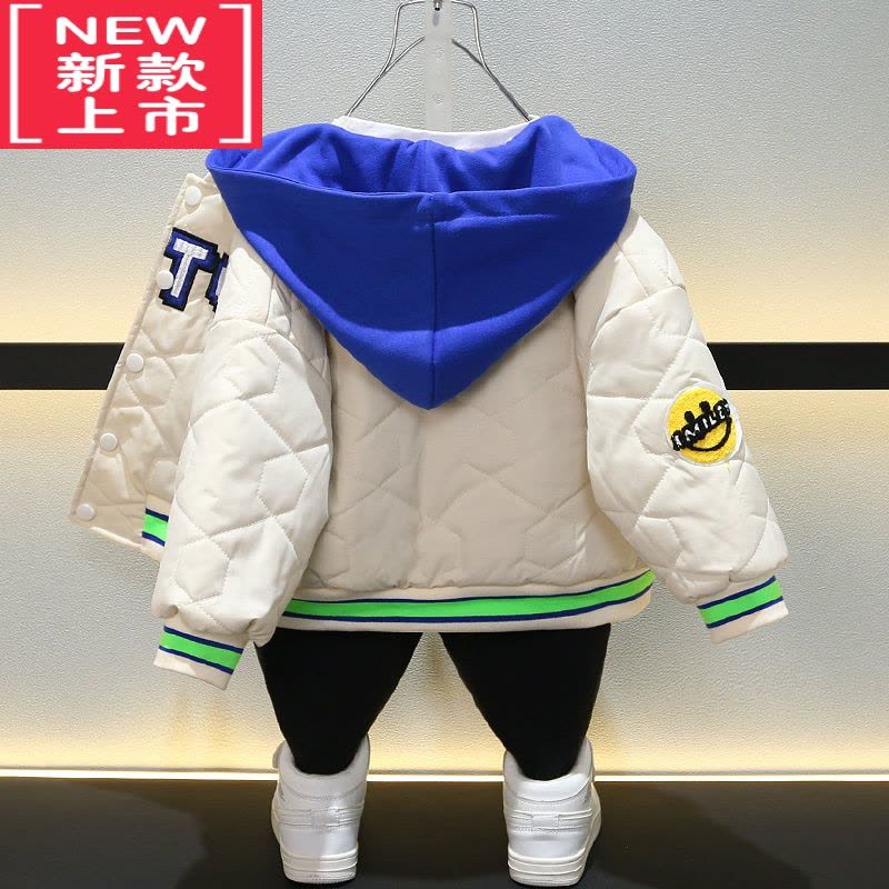 可莉允男童夹棉棒球服连帽2022新款男孩棉服薄棉痞帅加厚儿童外套秋冬装图片