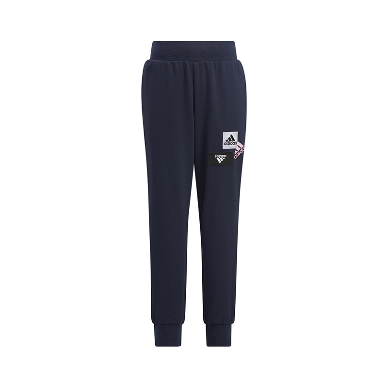 adidas 童装 纯色Logo印花休闲运动裤 男童 藏青色 HM5210